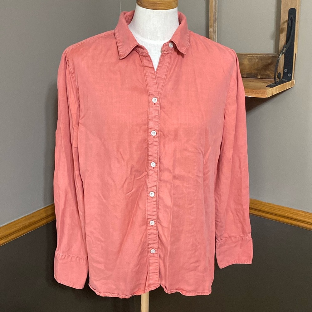 Chico’s coral lyocell long sleeve button down shirt size Large